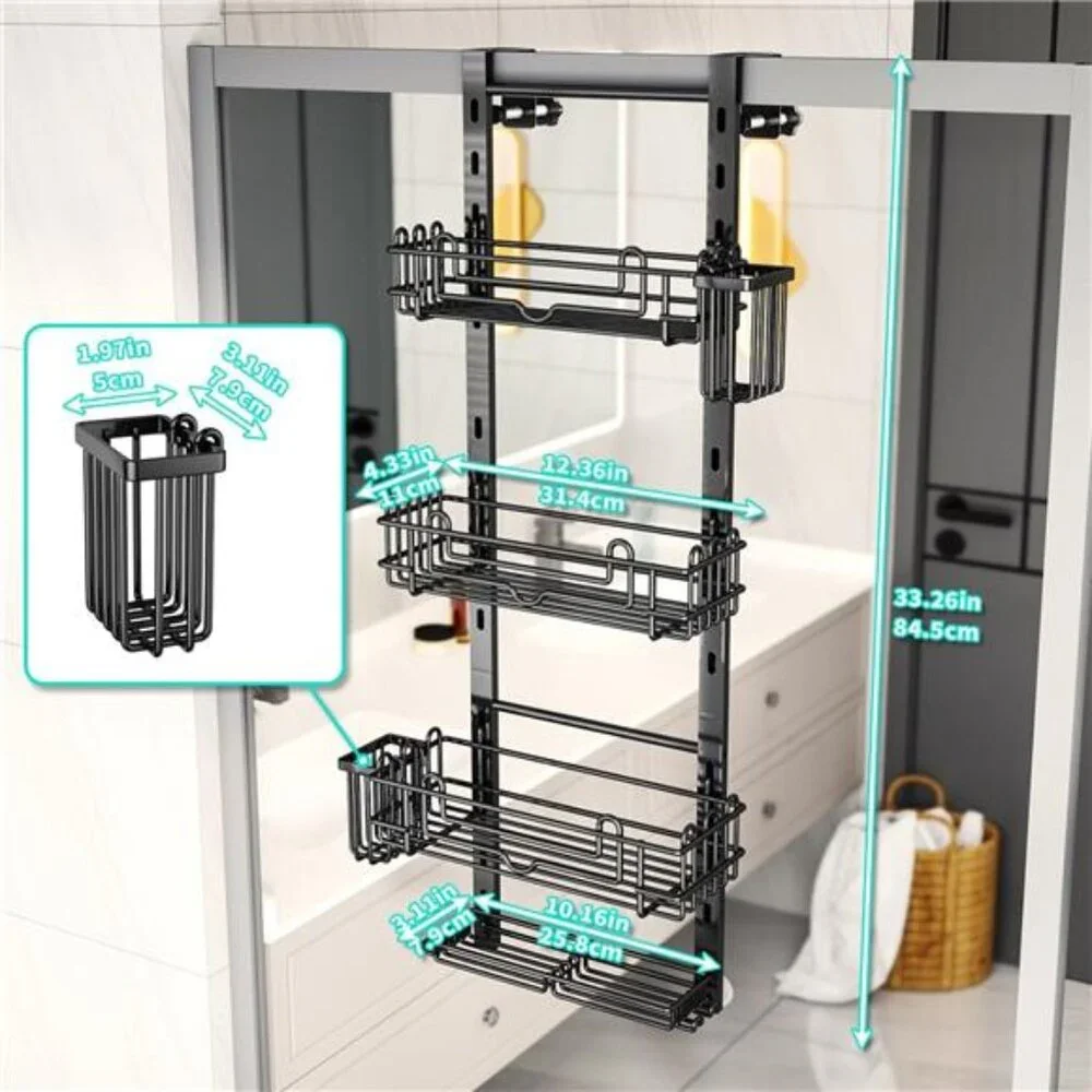 4 Tier Over the Door Shower Caddy, Hanging Shower Caddy with 22 Hooks